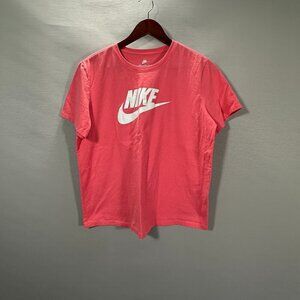 The Nike Tee Shirt Women Large Pink Cotton White Center Swoosh Short Sleeve Top